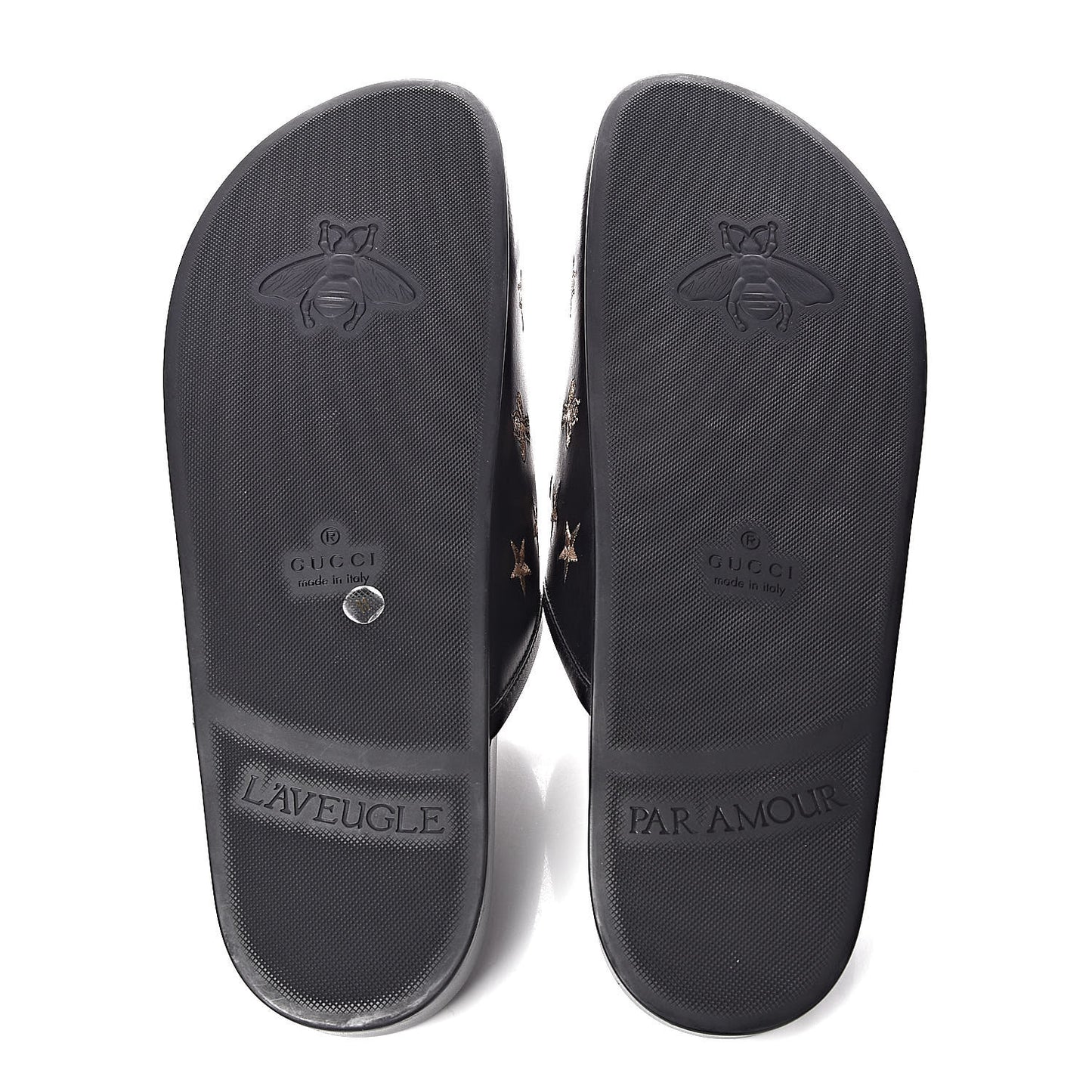 Calfskin Bee Star Embroidered Mens Horsebit River Slippers 11 Black
