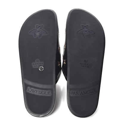 Gucci Calfskin Bee Star Embroidered Mens Horsebit River Slippers 11 Black 5 of 8