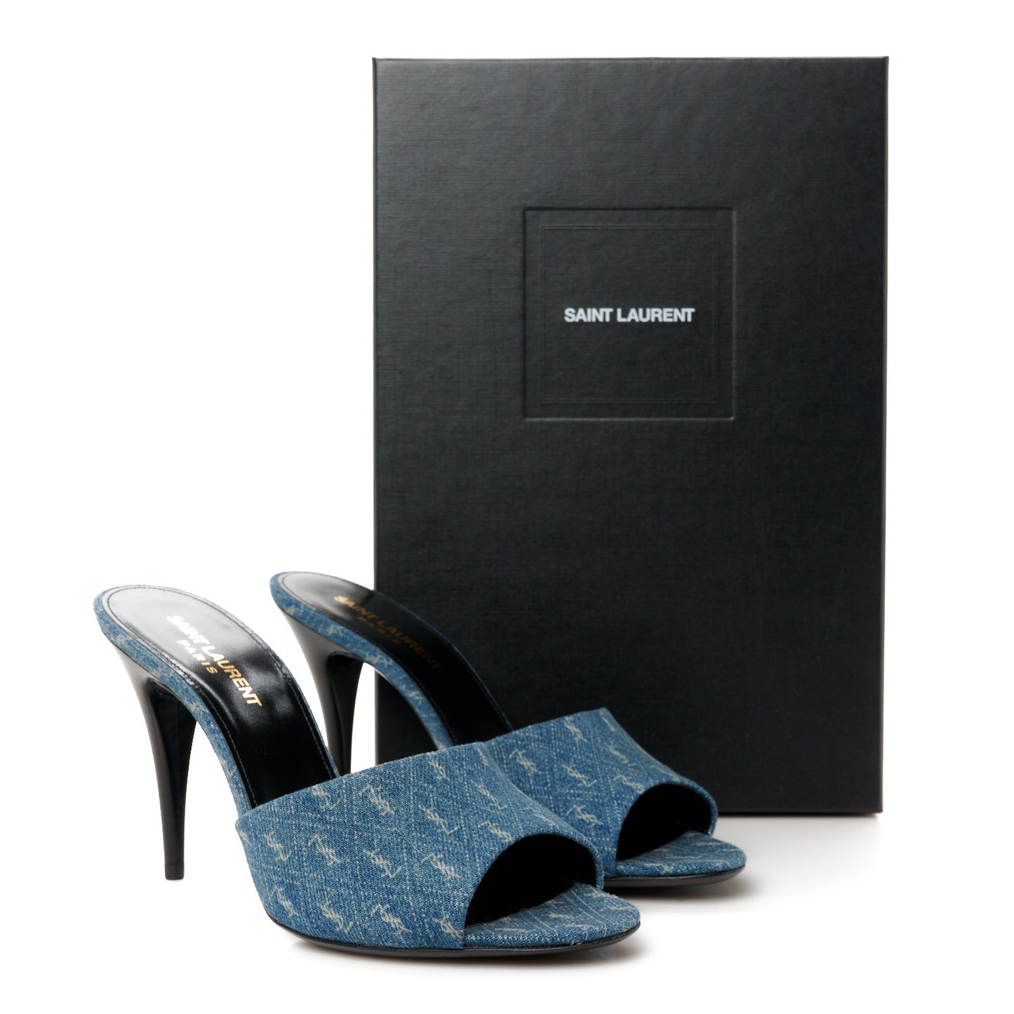 Denim Monogram La 16 Mule Sandals 38.5 Blue Jeans