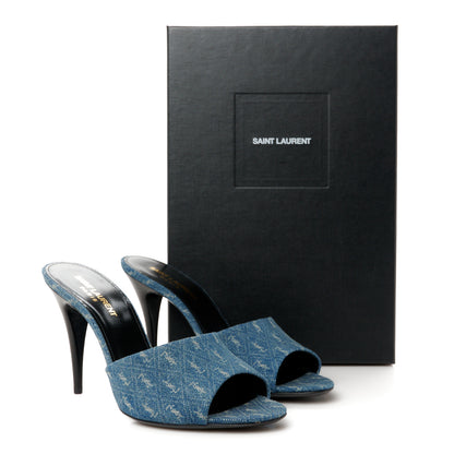 Saint Laurent Denim Monogram La 16 Mule Sandals 38.5 Blue Jeans 10 of 10