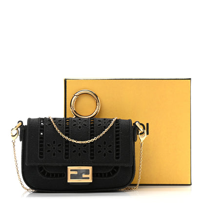 Fendi Canvas Embroidered Nano Baguette Charm Black 10 of 10