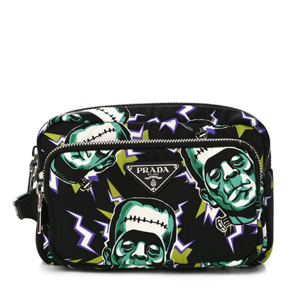 Prada X UNIVERSAL STUDIOS Tessuto Nylon Frankenstein Print Pouch Black Menta 1 of 11