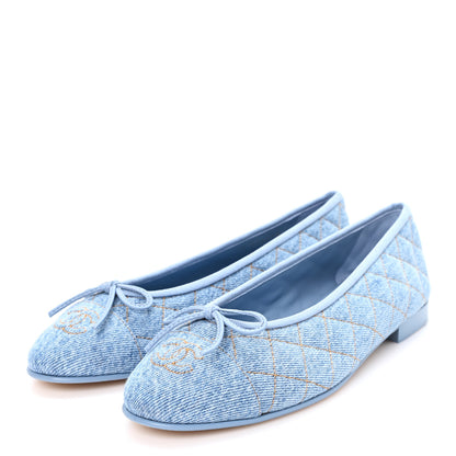 Chanel Denim Quilted Cap Toe CC Ballerina Flats 39 Light Blue 4 of 10
