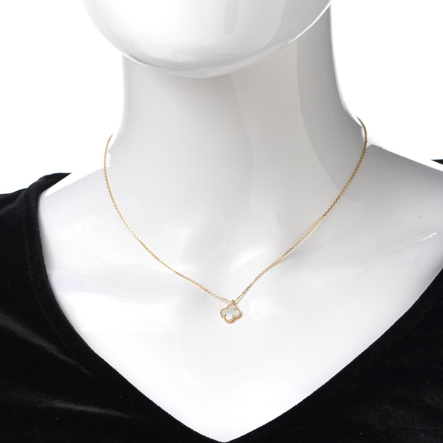 Van Cleef & Arpels 18K Yellow Gold Mother of Pearl Sweet Alhambra Pendant Necklace 2 of 7
