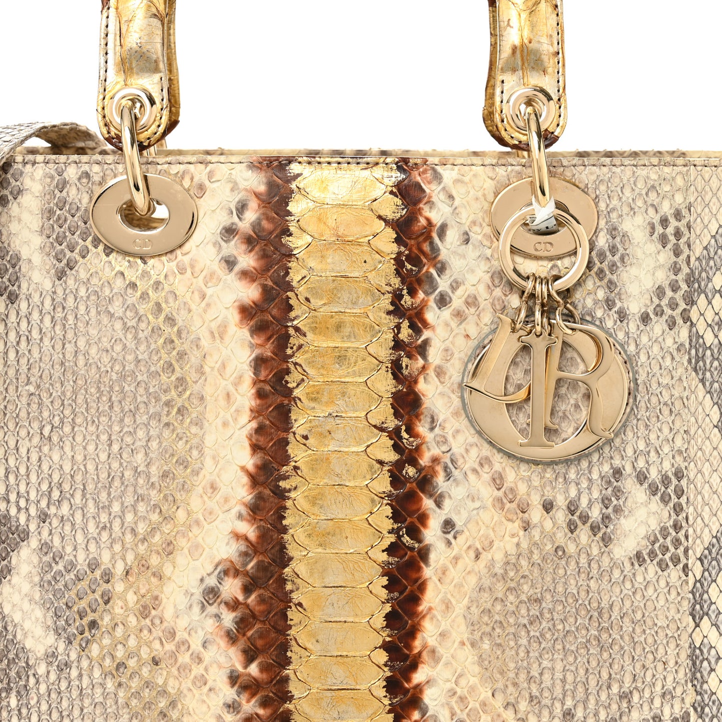 Metallic Snakeskin Large Lady Dior Beige Gold
