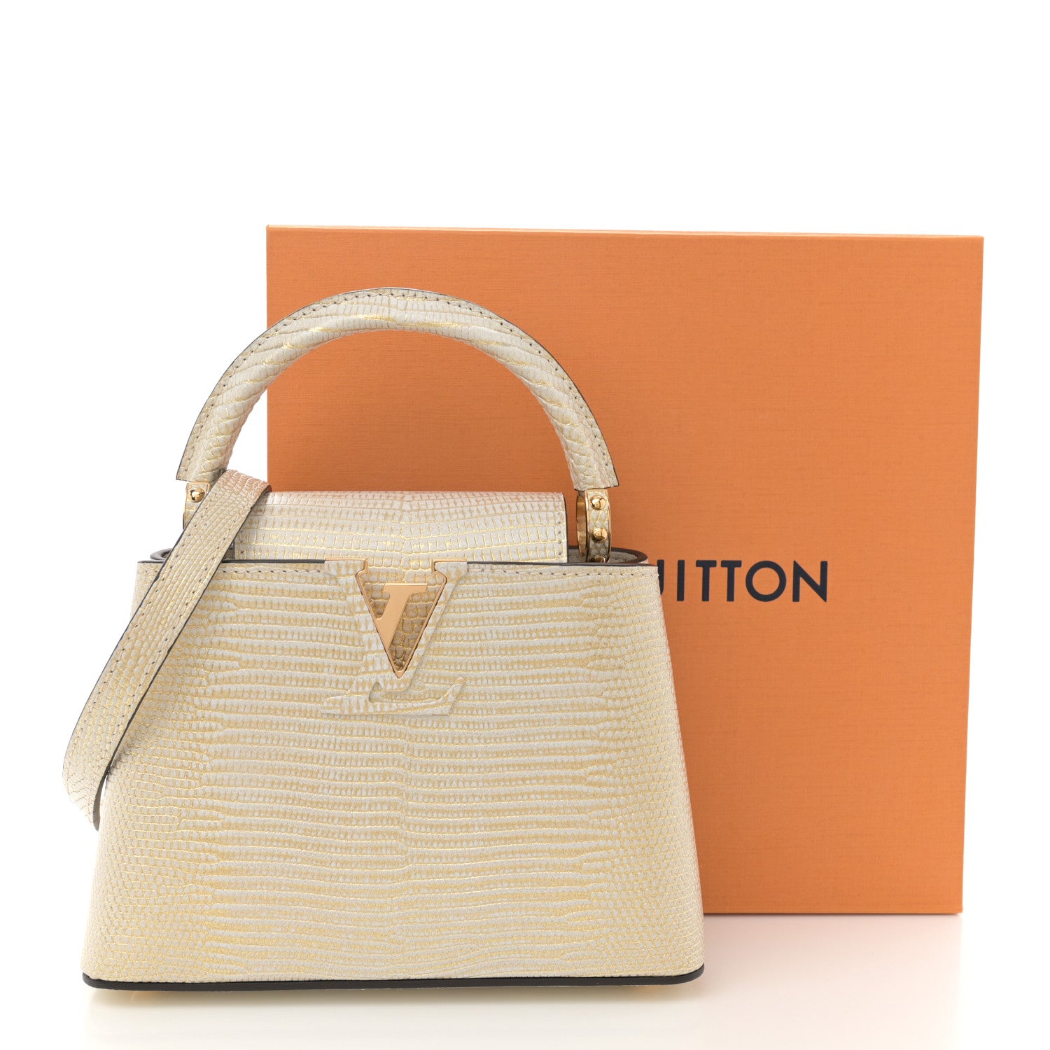 Louis Vuitton Metallic Lizard Capucines Mini White Gold 10 of 10