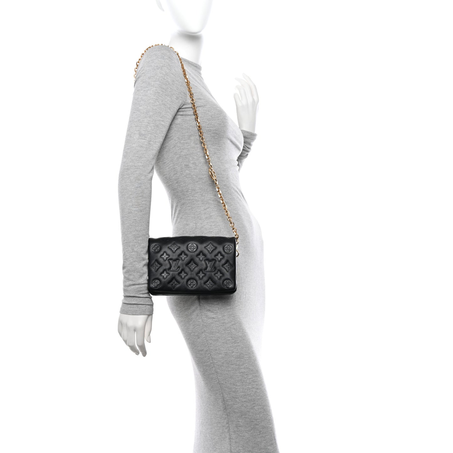 Lambskin Embossed Monogram Pochette Coussin Black