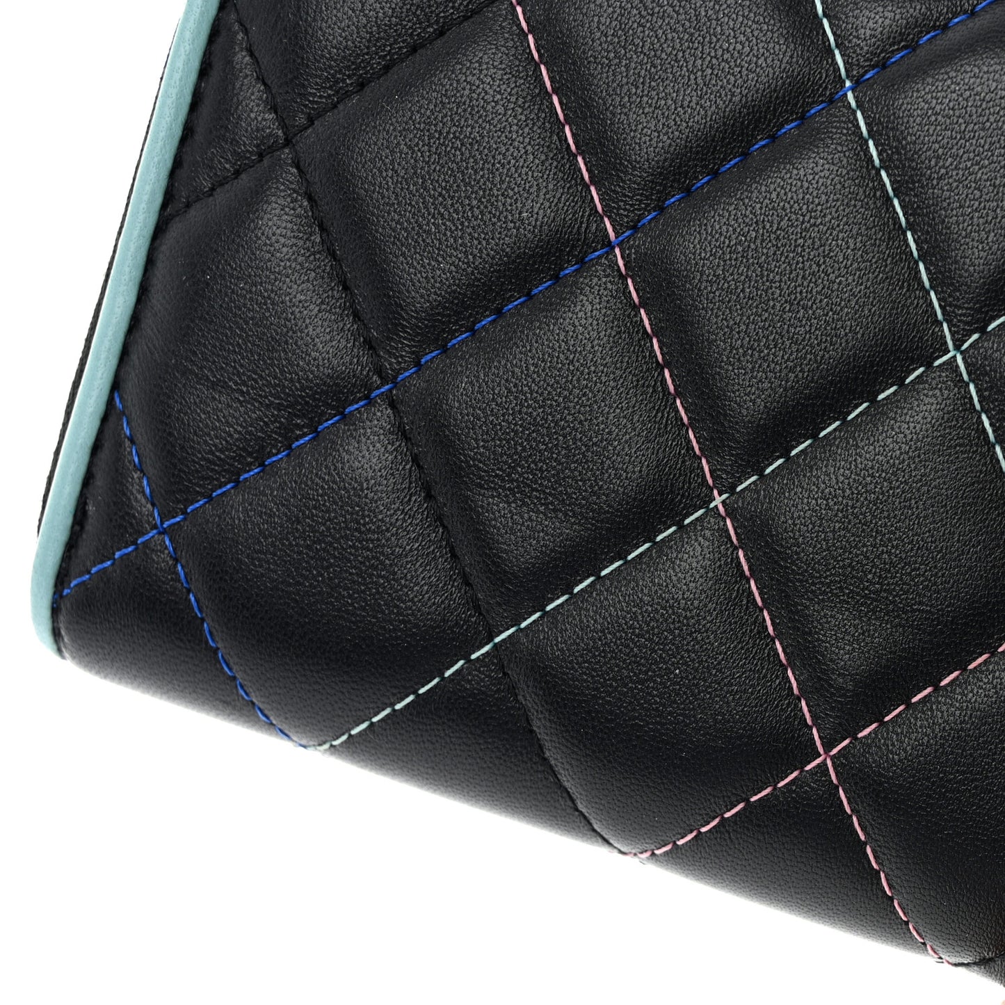 Lambskin Quilted Small Gusset Zip Around Wallet Black Pink Light Blue