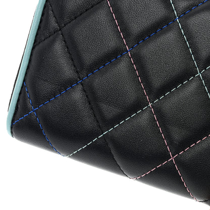 Chanel Lambskin Quilted Small Gusset Zip Around Wallet Black Pink Light Blue 9 of 9