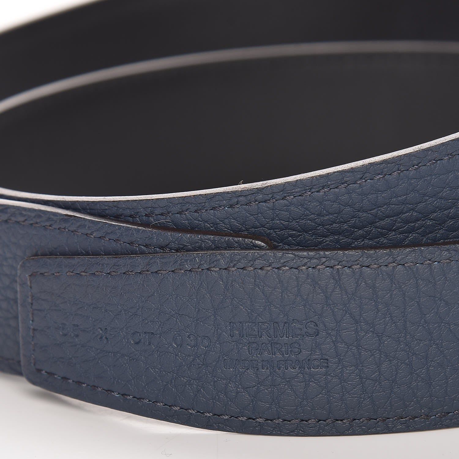 Hermes Box Togo 32mm Belt Strap 85 Black Bleu Ocean 5 of 6