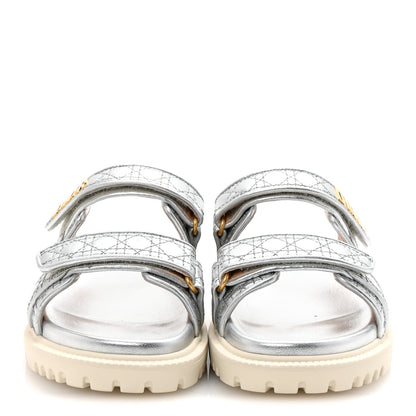Christian Dior Laminated Sheepskin Cannage Dior Or Dioract Slide Sandals 37 Steel 3 of 9