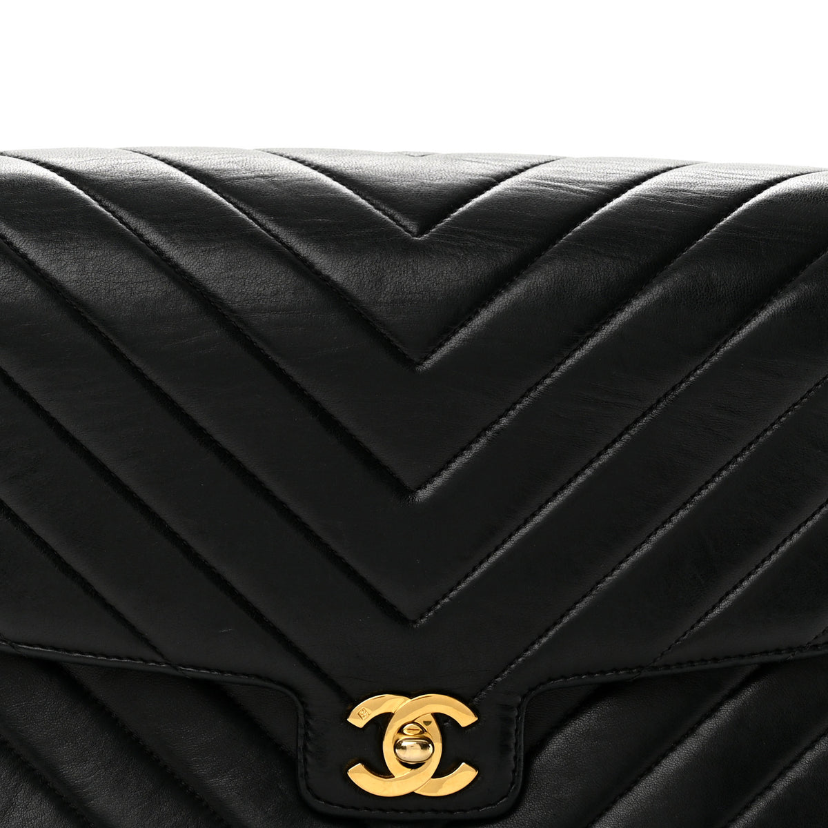 Lambskin Chevron Quilted Flap Shoulder Bag Black