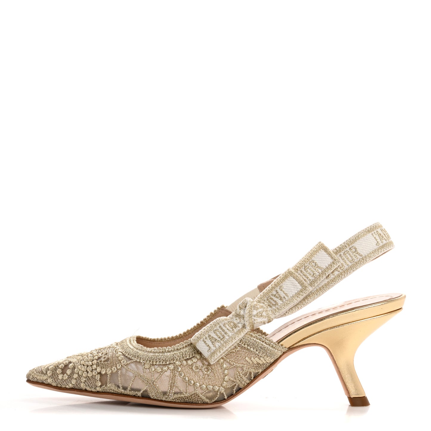 Macrame Lurex Embroidered J'adior Slingback 65mm Pumps 36.5 Pale Gold