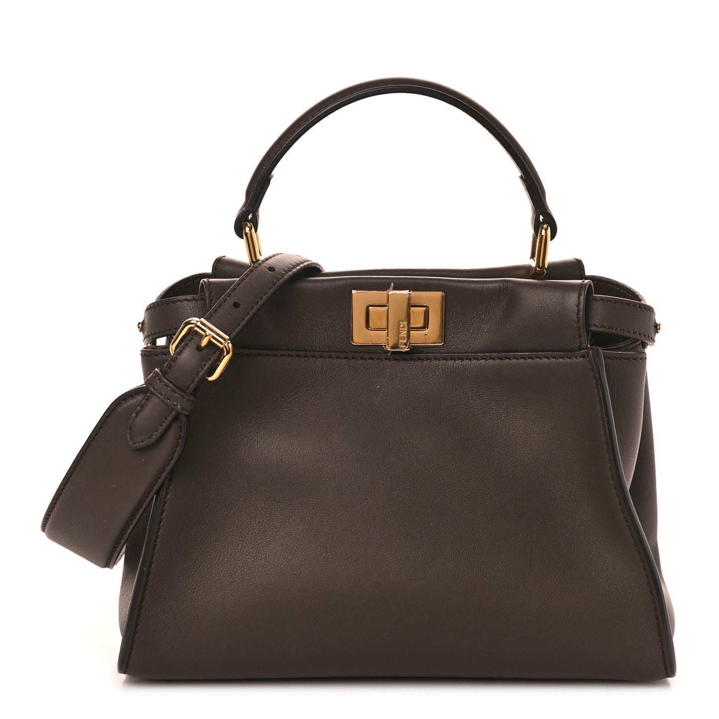 Vitello Seta Suede FF Mini Peekaboo Iconic Satchel Chocolate Sigaro Marrone