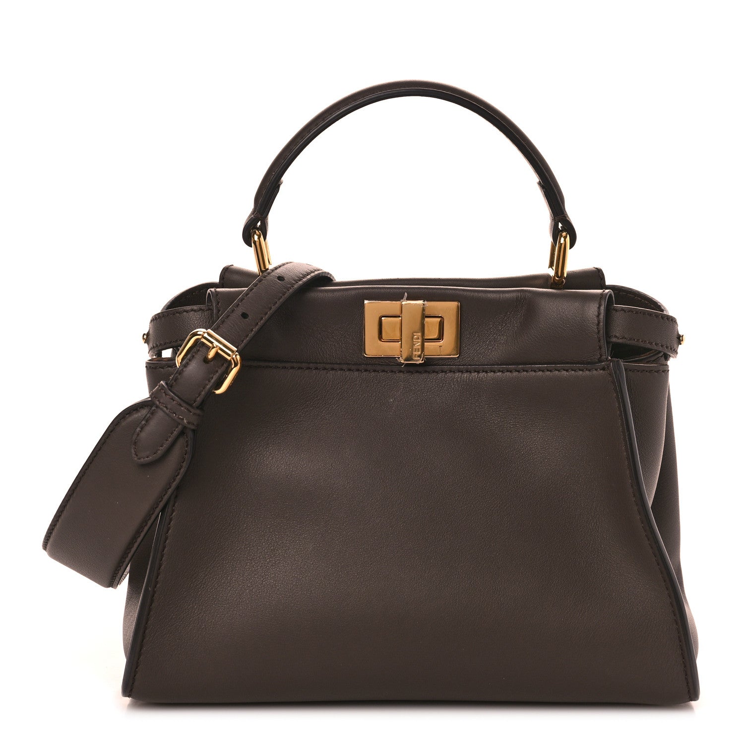 Fendi Vitello Seta Suede FF Mini Peekaboo Iconic Satchel Chocolate Sigaro Marrone 1 of 11
