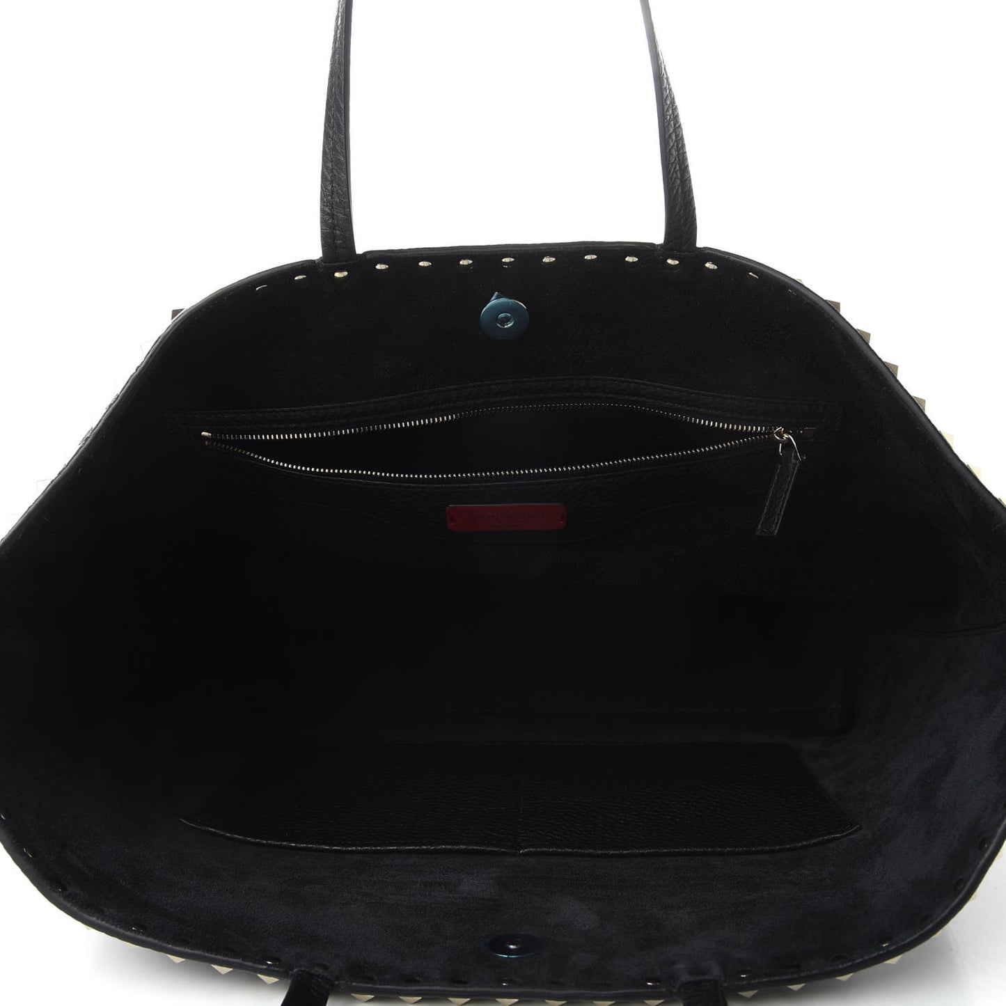 Grained Calfskin Rockstud Shoulder Tote Black