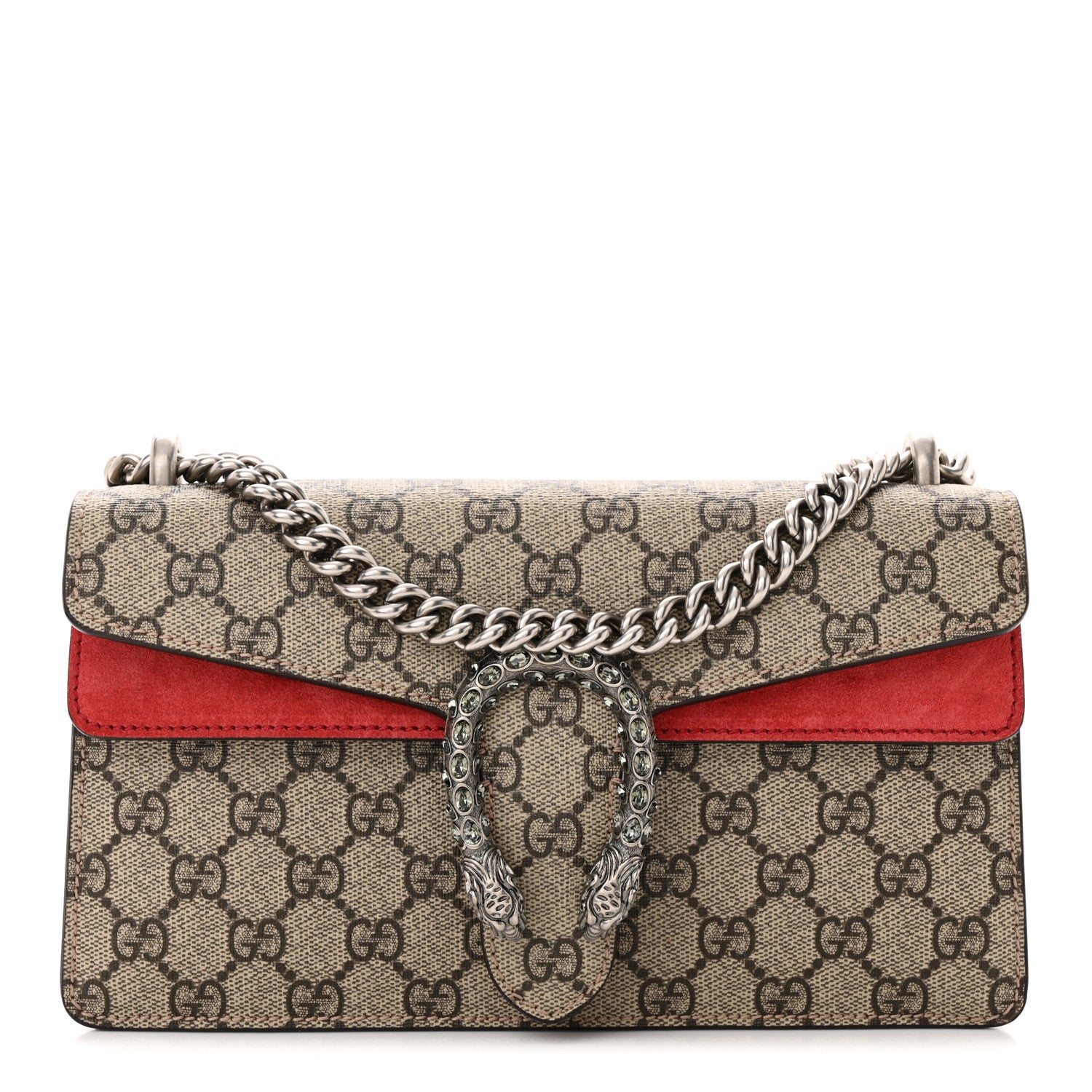 Gucci GG Supreme Monogram Suede Crystal Small Dionysus Shoulder Bag Vulcanic Red 1 of 11