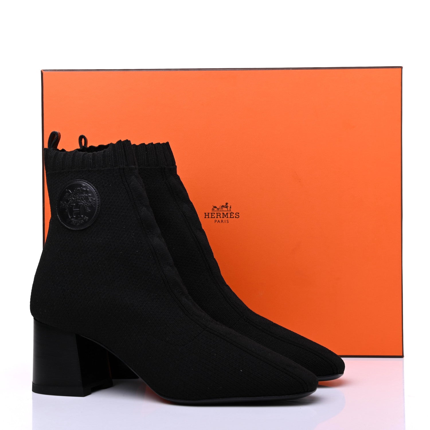 Hermes Knit Calfskin Volver Ankle Boots 37.5 Black 11 of 11