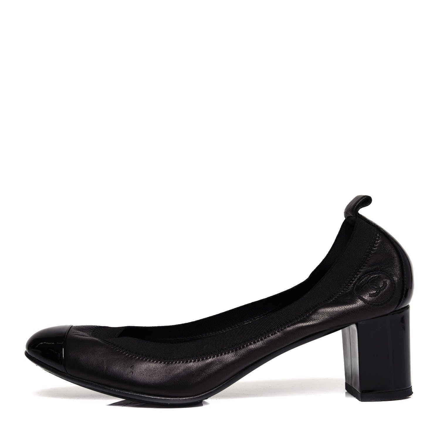 Chanel Lambskin Patent CC Elastic Stretch Pumps 38 Black 1 of 10