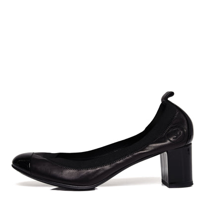 Chanel Lambskin Patent CC Elastic Stretch Pumps 38 Black 1 of 10