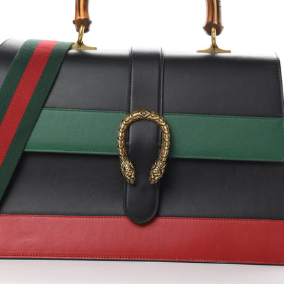 Gucci Calfskin Bamboo Web Large Dionysus Top Handle Bag Black Bright Evergreen Hibiscus Red 8 of 16