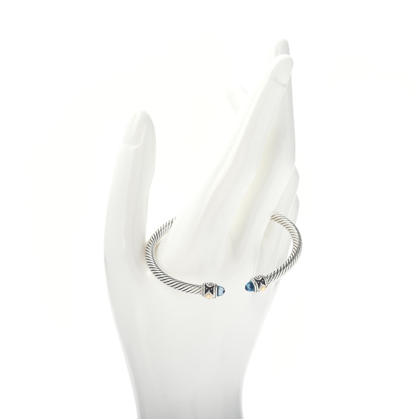 Sterling Silver 18K Yellow Gold Blue Topaz 4mm Cable Renaissance Bracelet