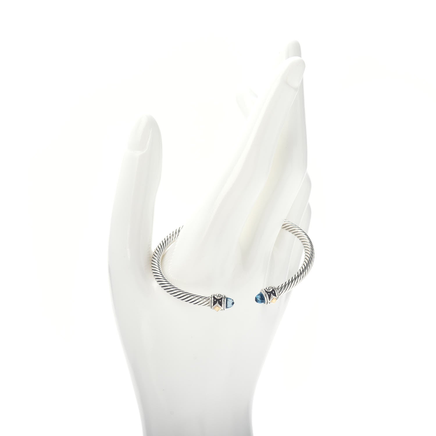 David Yurman Sterling Silver 18K Yellow Gold Blue Topaz 4mm Cable Renaissance Bracelet 2 of 4