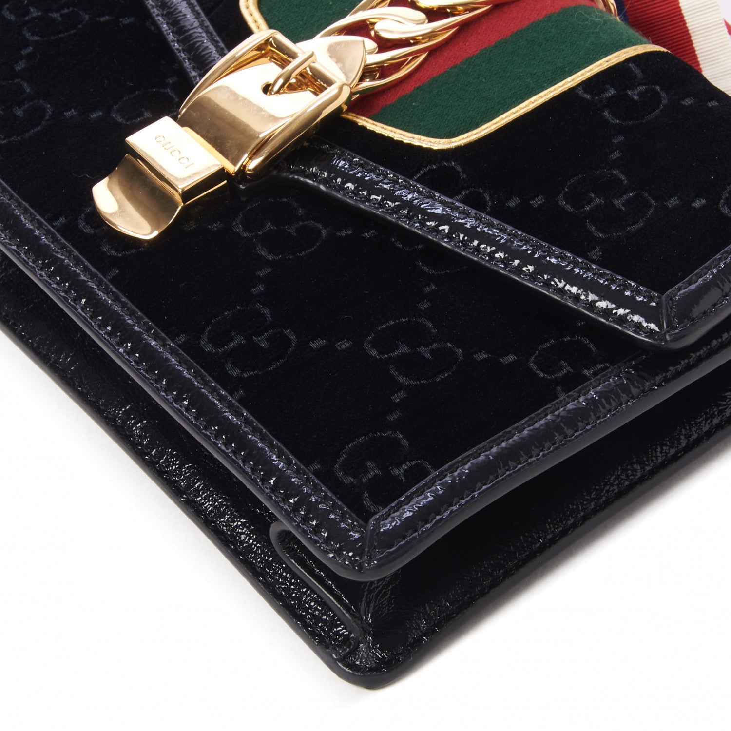 Gucci Velvet GG Monogram Small Sylvie Shoulder Bag Black 5 of 9