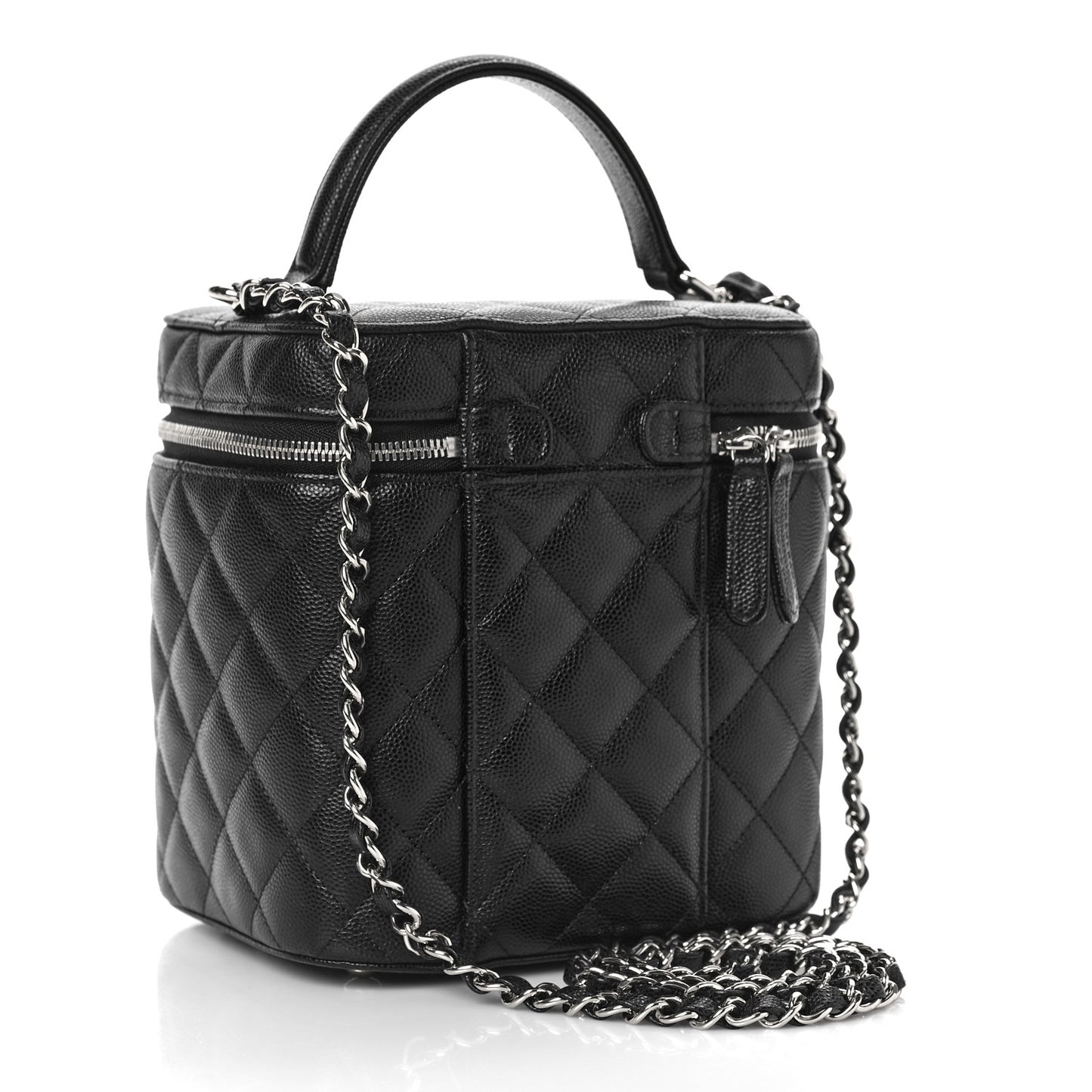 Caviar Quilted Small Top Handle Vanity Case With Chain Black