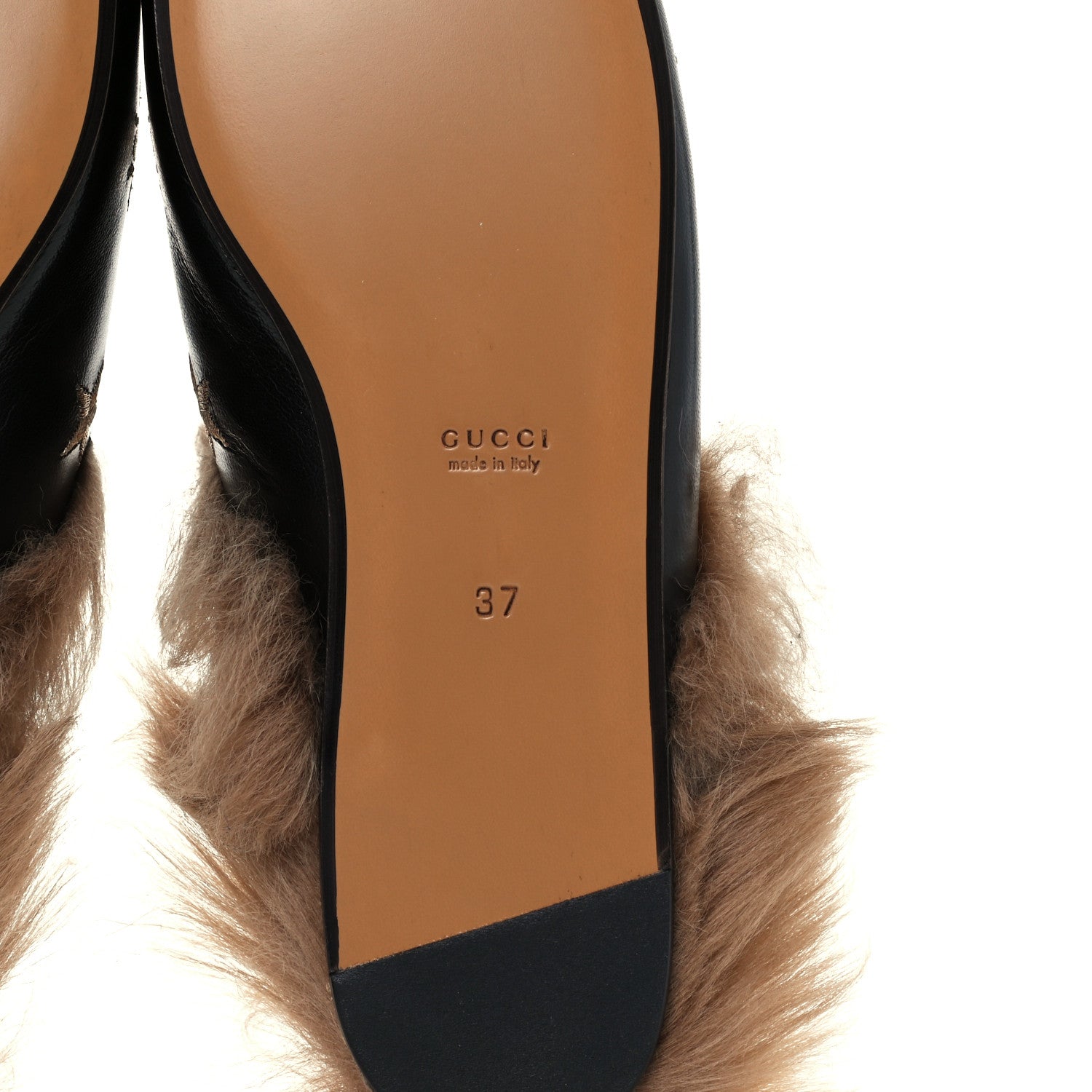 Gucci Goatskin Fur Bee Star Embroidered Womens Princetown Slippers 37 Black 7 of 9