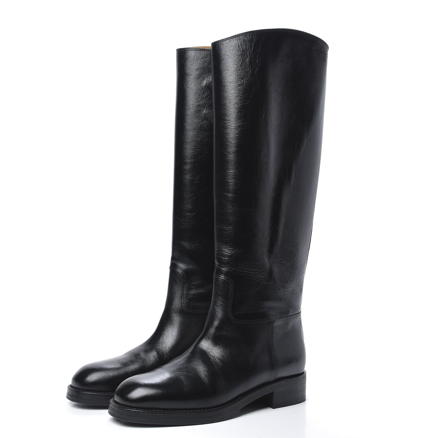 Chanel Aged Glazed Calfskin Grosgrain Knee High CC Boots 38 Black 4 of 8