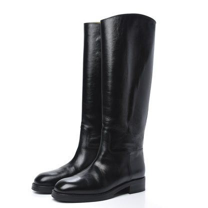 Chanel Aged Glazed Calfskin Grosgrain Knee High CC Boots 38 Black 4 of 8