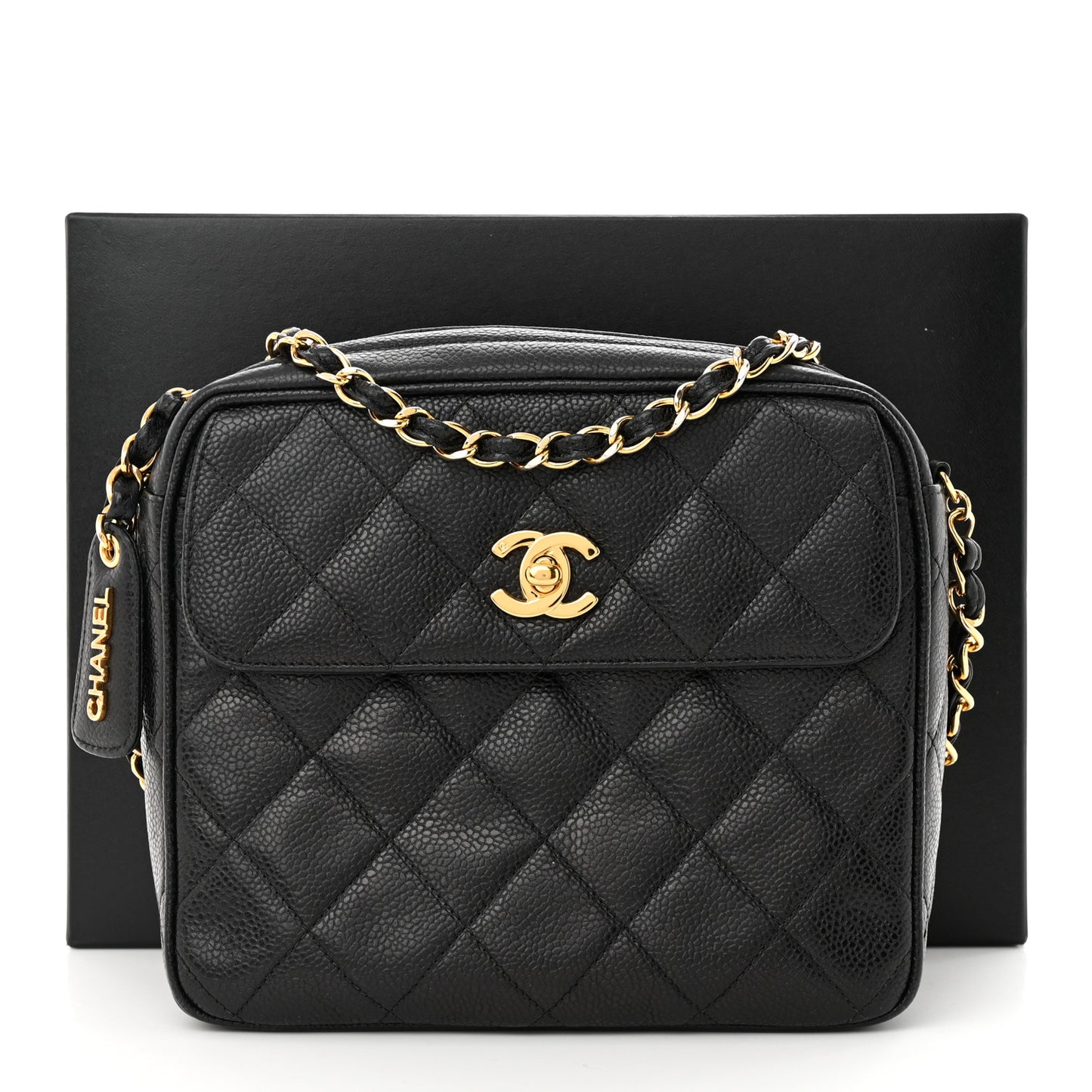 Caviar Quilted Flap Camera Case Black