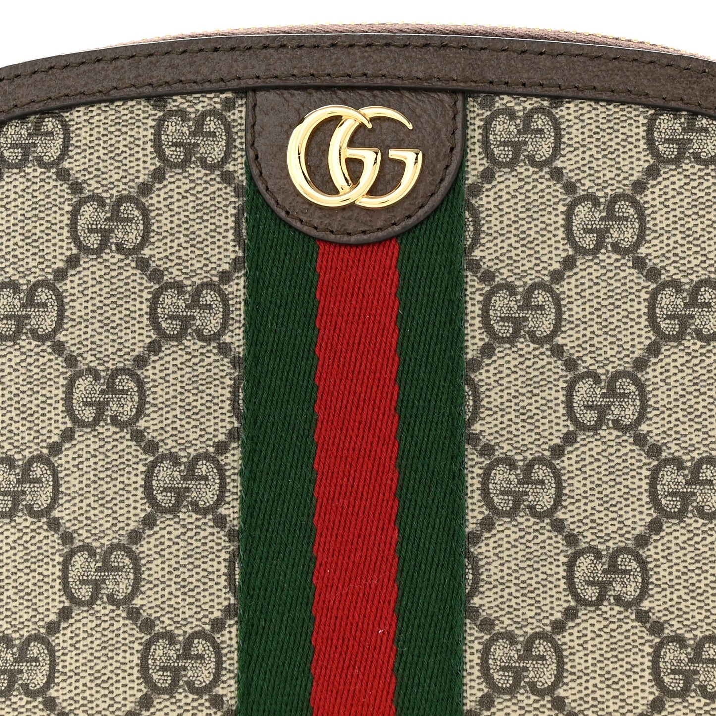 GG Supreme Monogram Textured Calfskin Web Large Ophidia Cosmetic Case Beige Ebony New Acero