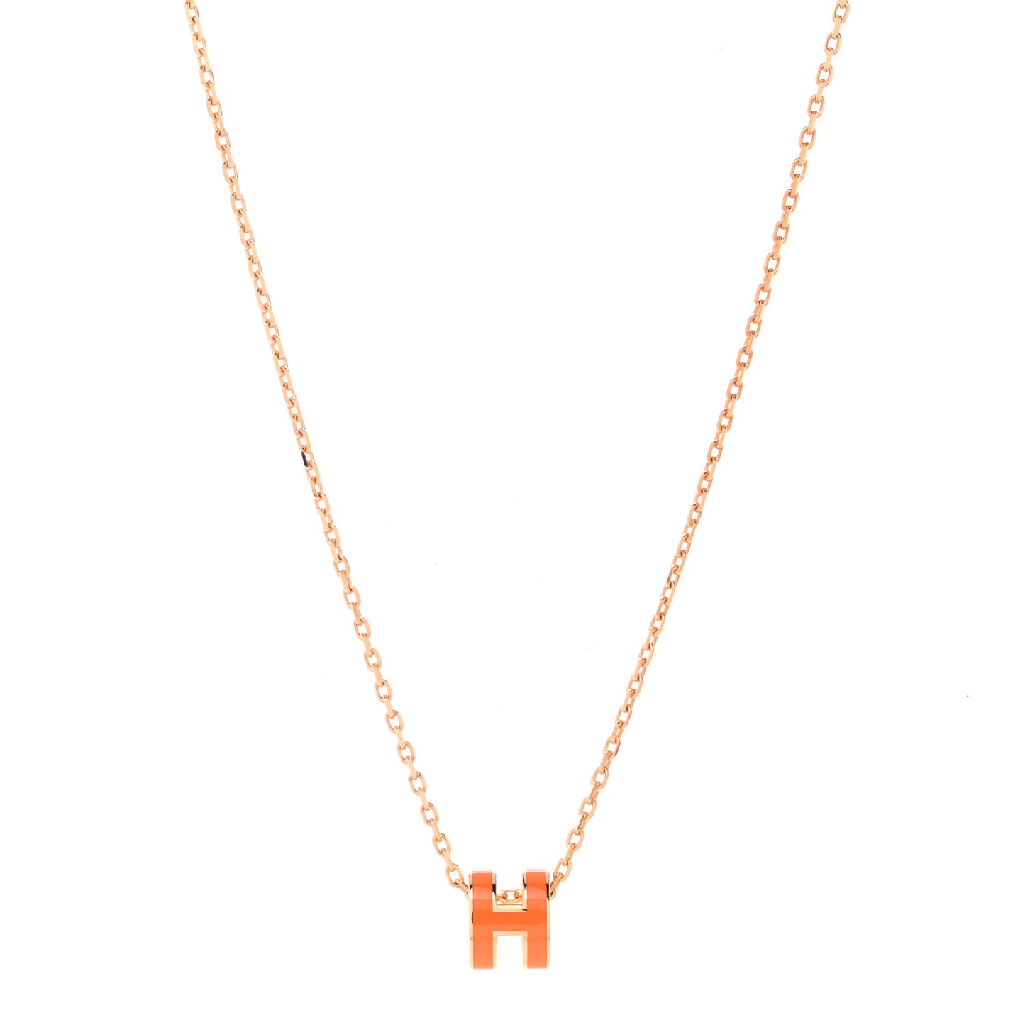 Lacquered Rose Gold Mini Pop H Pendant Necklace Orange