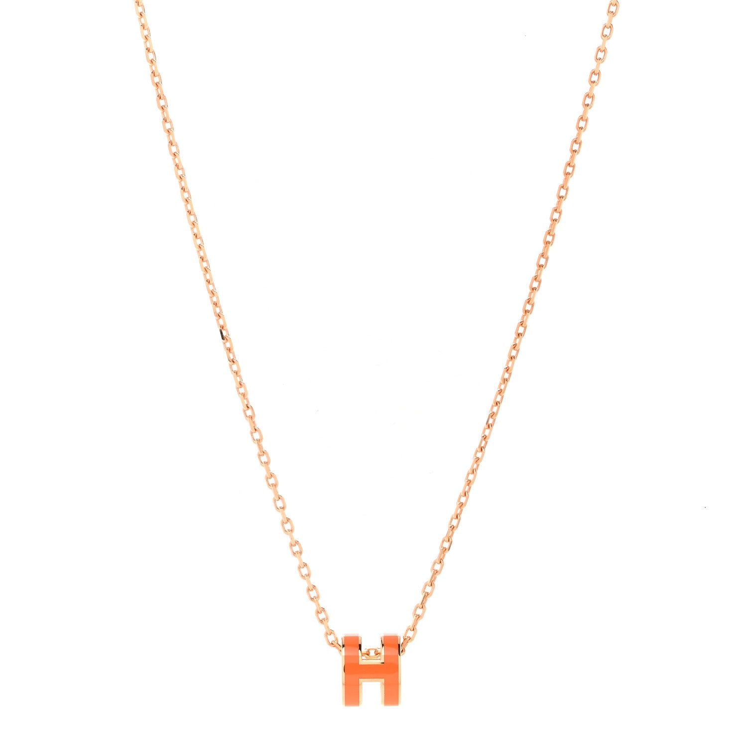 Hermes Lacquered Rose Gold Mini Pop H Pendant Necklace Orange 1 of 8