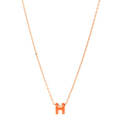 Hermes Lacquered Rose Gold Mini Pop H Pendant Necklace Orange 1 of 8