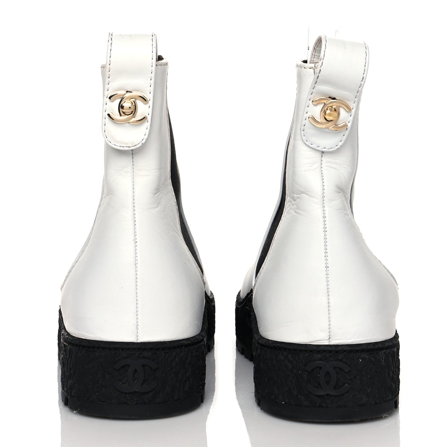 Calfskin Cap Toe CC Ankle Boots 39.5 White Black