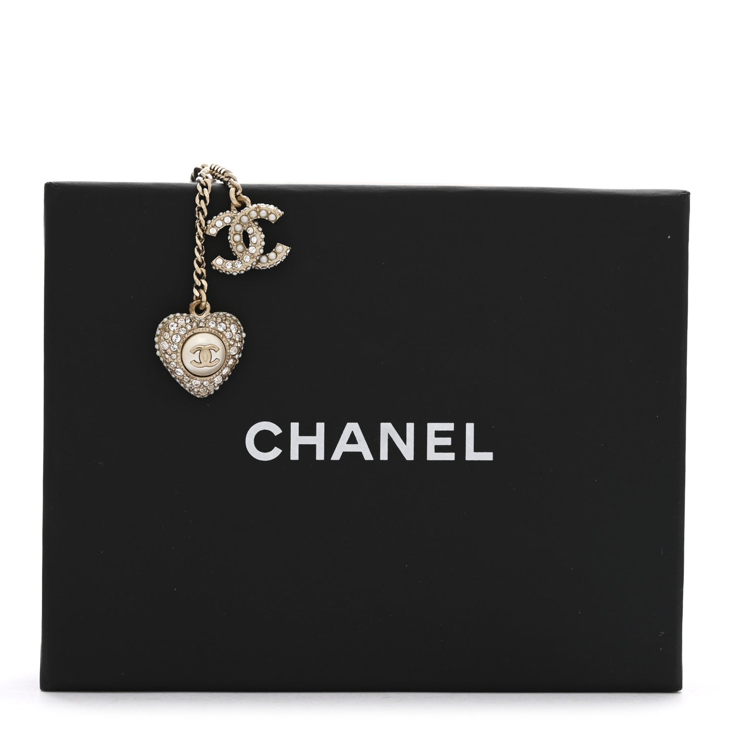 Pearl Crystal CC Heart Necklace Gold Pearly White