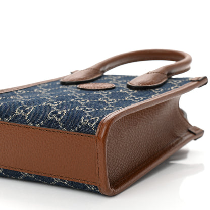 Gucci New Denim GG Monogram Dollar Calfskin Mini Retro Interlocking G Tote Bag Blue Tea Cuir Epilog 9 of 9