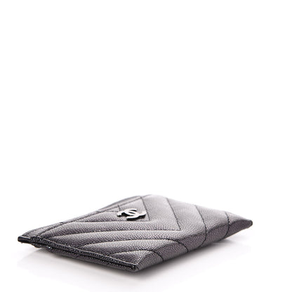 Chanel Iridescent Caviar Chevron Quilted Card Holder Black 4 of 9