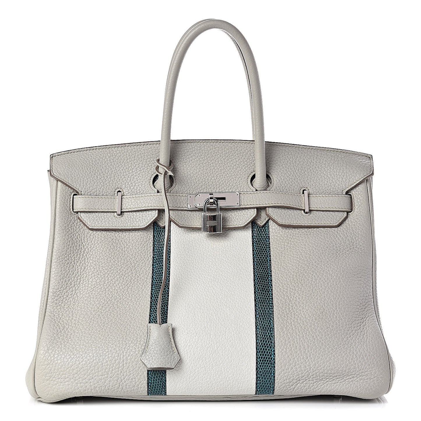 Taurillon Clemence Lizard Club Birkin 35 Gris Perle White Mykonos