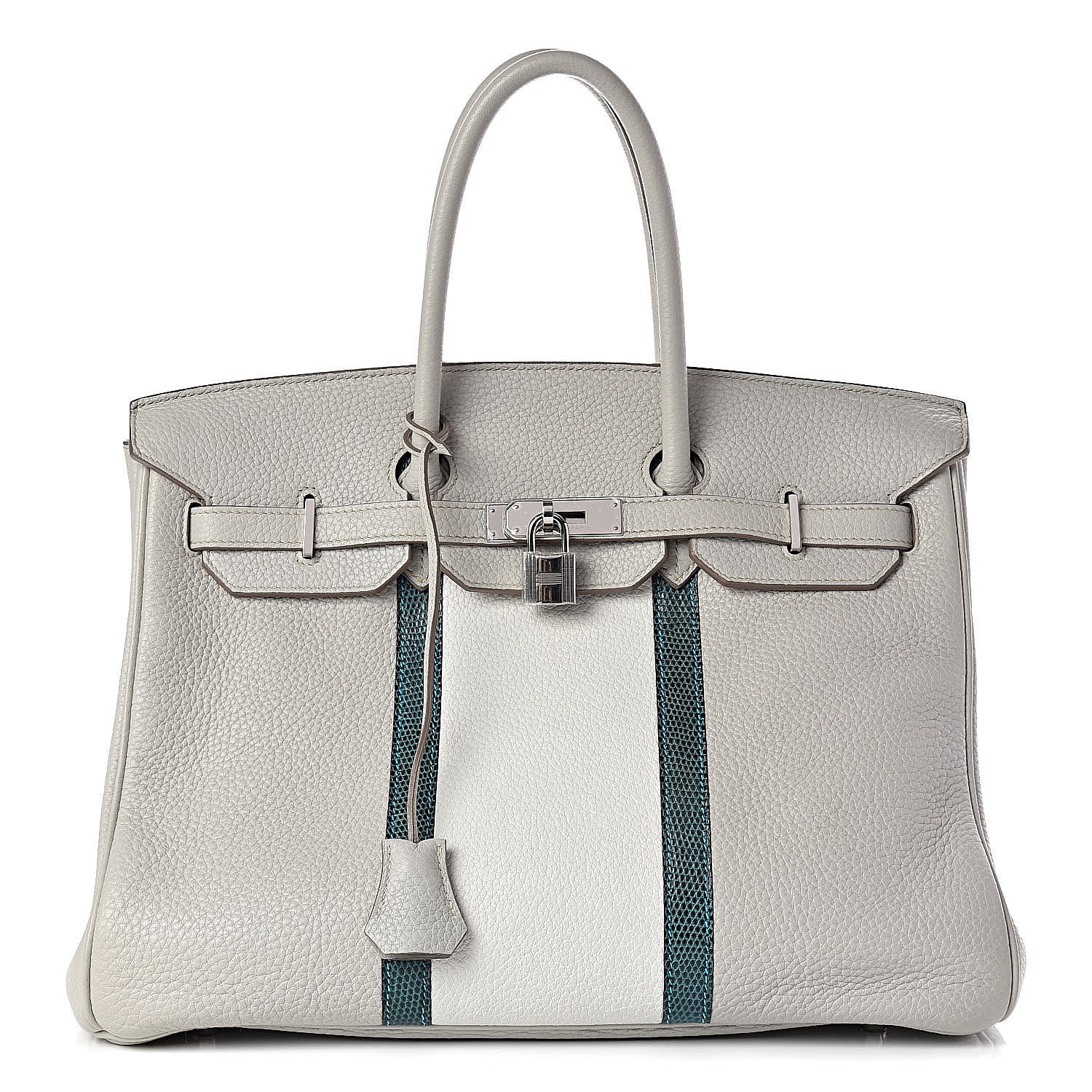 Hermes Taurillon Clemence Lizard Club Birkin 35 Gris Perle White Mykonos 1 of 39