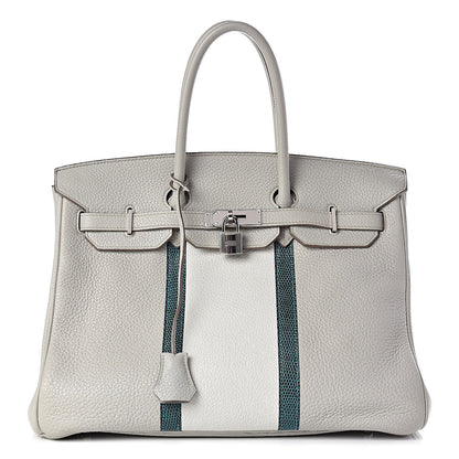 Hermes Taurillon Clemence Lizard Club Birkin 35 Gris Perle White Mykonos 1 of 39