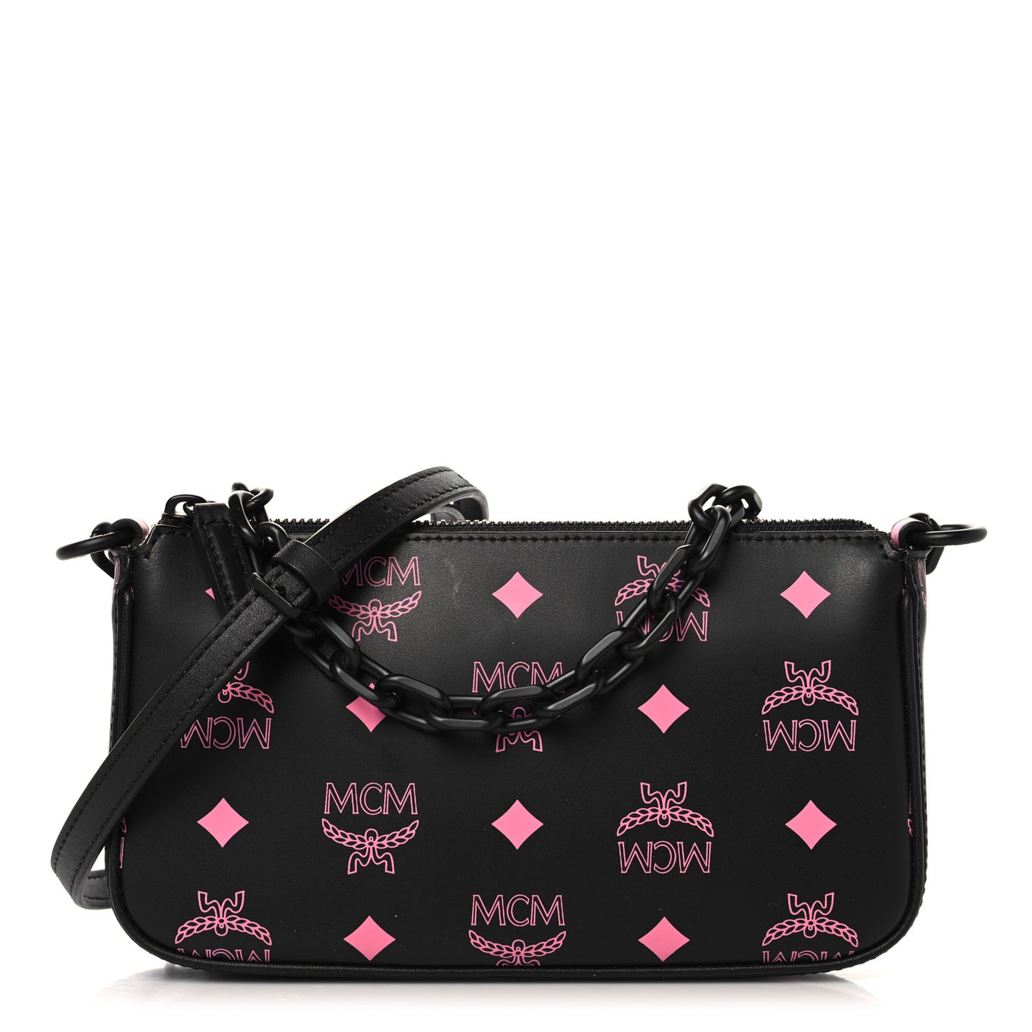 Calfskin Color Splash Pouch on Chain Black Pink
