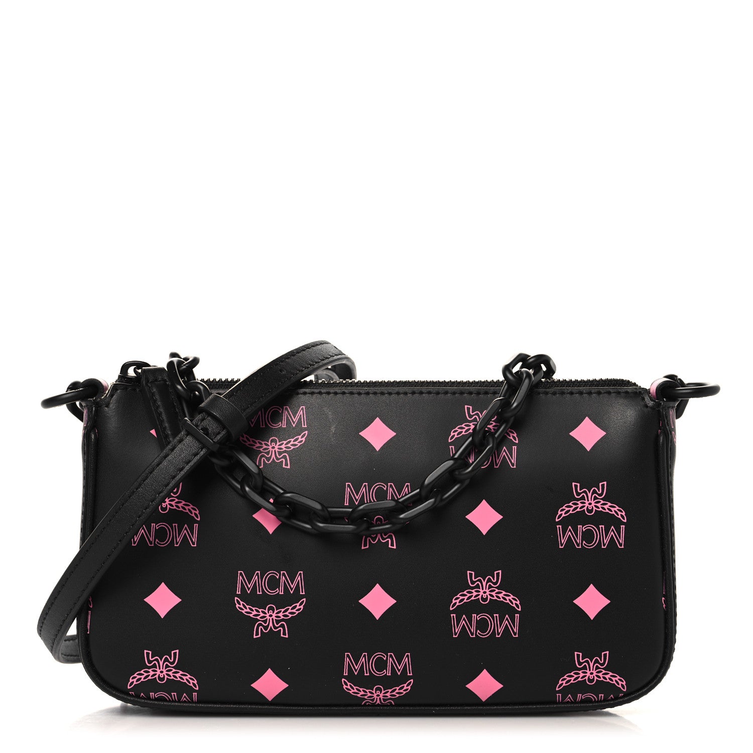 MCM Calfskin Color Splash Pouch on Chain Black Pink 1 of 9