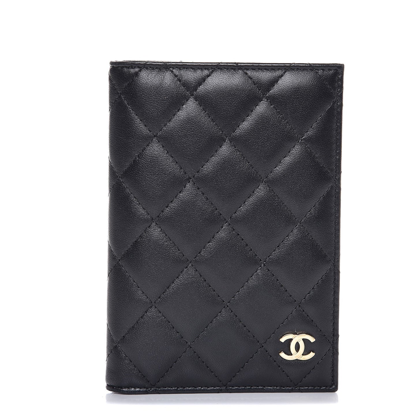 Lambskin Quilted Passport Holder Black