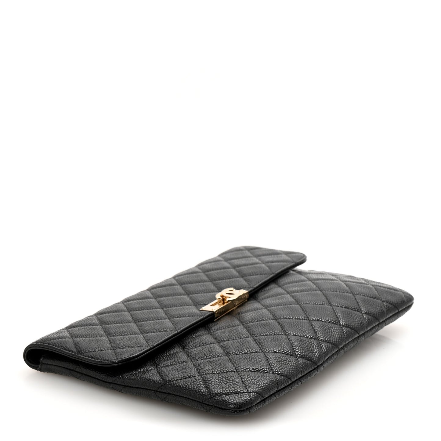 Caviar Quilted Medium Golden Class Pouch Black