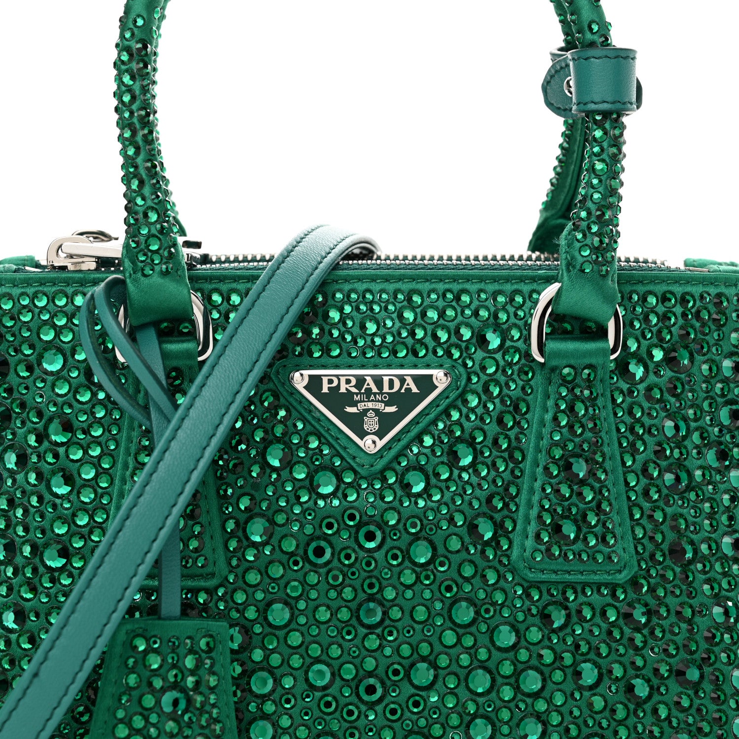 Prada Satin Crystal Mini Galleria Double Zip Tote Mango 8 of 11