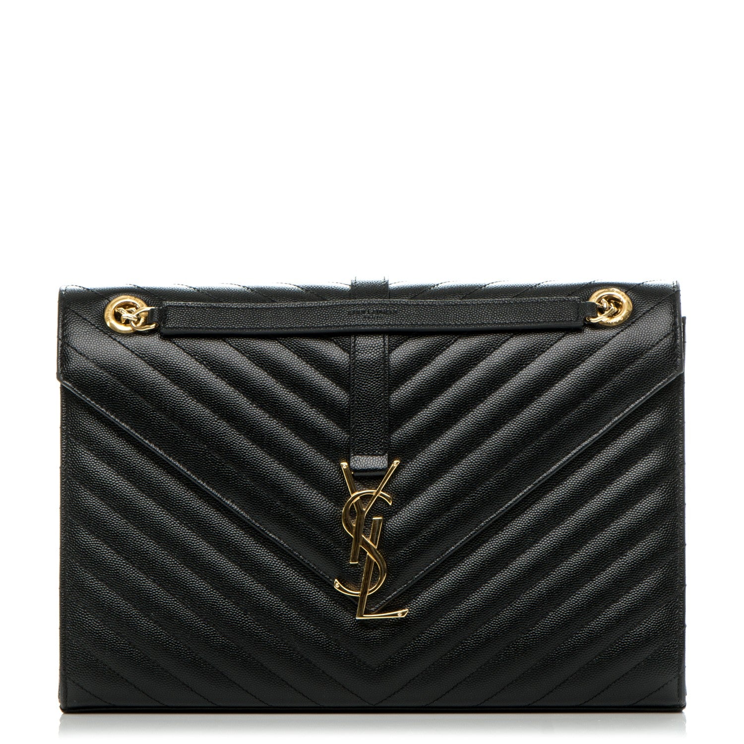Saint Laurent Grain De Poudre Matelasse Chevron Large Monogram Satchel Black 1 of 11